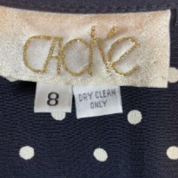 CACHE' WOMENS 1940'S STYLE VINTAGE DRK NAVY/WHITE POLKADOT CULOTTE DRESS SIZE 8 - Picture 2 of 9